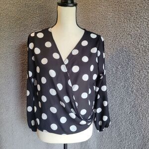 Polkadot wrap front sheer blouse, size M